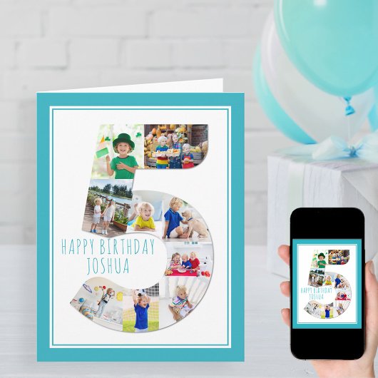 写真コラージュ5少年の第5誕生日カード カード