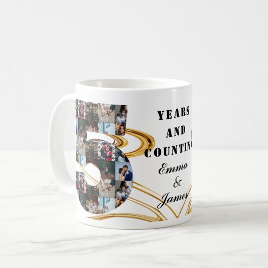 写真コラージュ5年のアニバーサリーギフト コーヒーマグカップ (正面左)