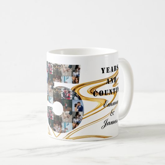 写真コラージュ75年のアニバーサリーギフト コーヒーマグカップ (正面右)