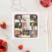 写真コラージュ9枚、赤面ピンク縁ど スタンダードカクテルナプキン (インサイチュ)