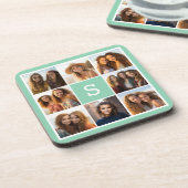 写真コラージュ オーダーメイド モノグラム ミントグリーン コースター (左側)