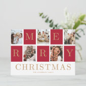 写真コラージュ クリスマス 家族 ゴールド ホリデー カード (スタンド正面)