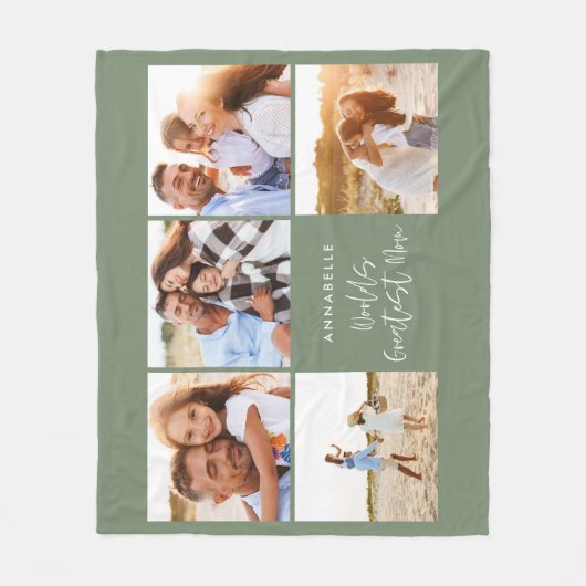写真コラージュ・セガーリーージ・グリーンモダンマザーズデー フリースブランケット (正面)
