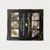 写真コラージュ ブラック ゴールド 卒業式 背景 タペストリー (正面(横))