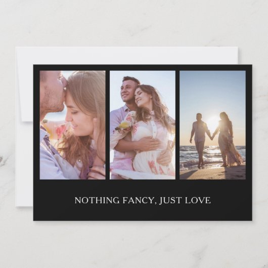 写真コラージュ ブラック モダン ウェディング レセプション 招待状 (正面)