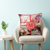 写真コラージュ モノグラム パーソナライズ 赤 写真 クッション (椅子)