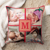 写真コラージュ モノグラム パーソナライズ 赤 写真 クッション (ブランケット)