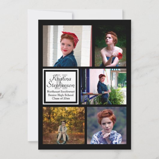 写真コラージュ モノグラム 高校卒業 招待状 (正面)