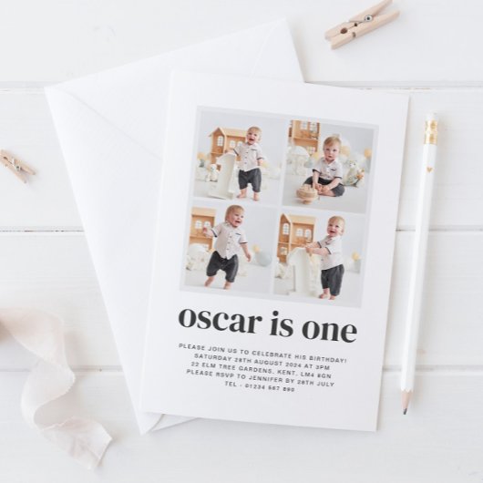 写真コラージュ 誕生日1歳 男の子 招待状