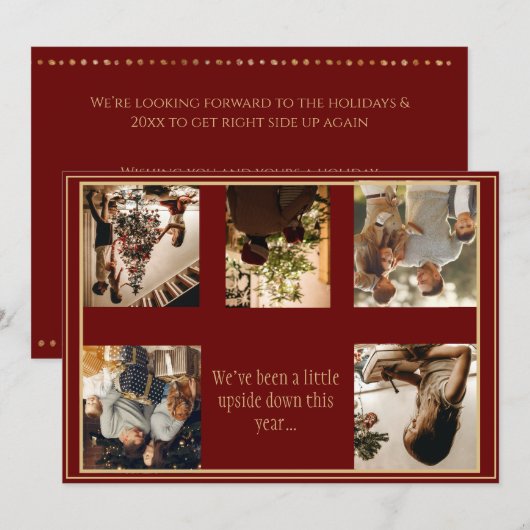 写真コラージュ 逆さまのクリスマス Xmas ホリデー シーズンカード (正面/裏面)