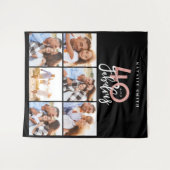 写真コラージュ 黒とピンク 40歳にして最高に素敵 タペストリー (正面(横))