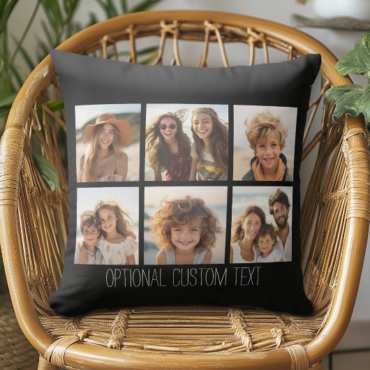 写真コラージュ – 6枚の写真の黒い背景 クッション