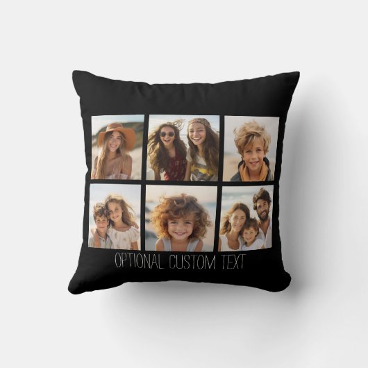 写真コラージュ – 6枚の写真の黒い背景 クッション (裏面)