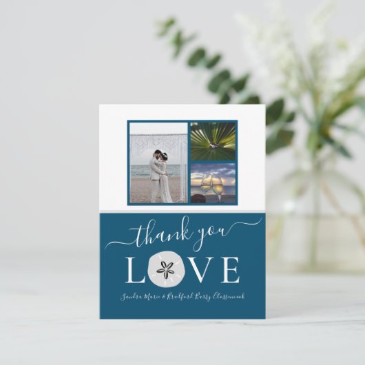 写真コラージュSanddollar Blue結婚ズ感謝していYo 3 サンキューカード (スタンド正面)