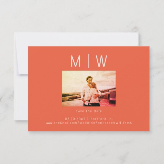 写真コンテンポラリータンジェリン結婚式の日付を保存 サンキューカード (正面)