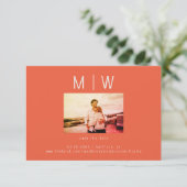 写真コンテンポラリータンジェリン結婚式の日付を保存 サンキューカード (スタンド正面)