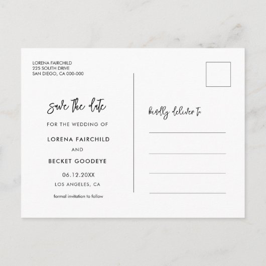 写真コンテンポラリーモダンの日付を保存 案内ポストカード (裏面)