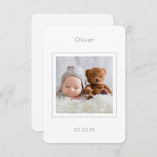 写真コンテンポラリー男の赤ちゃん誕生発表 案内状 (正面/裏面)