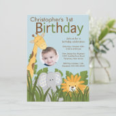 写真サファリジャングル動物の子ども誕生パーティー 招待状 (スタンド正面)