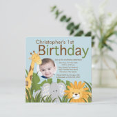 写真サファリジャングル動物の子ども誕生パーティー 招待状 (スタンド正面)