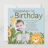 写真サファリジャングル動物の子ども誕生パーティー 招待状 (正面)