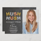 写真サプライズ誕生日パーティー秘密のメタリック 招待状 (正面/裏面)