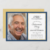 写真サプライズ退職パーティー | 青と金 招待状 (正面/裏面)