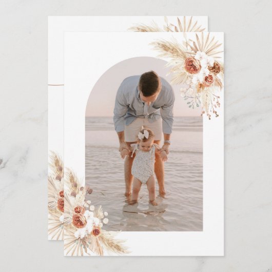 写真サンキューカード保保誕生日ありがとう 招待状 (正面/裏面)