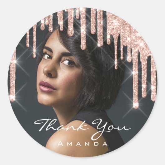 写真サンキューナメスバースデーパーティーバラグリッター ラウンドシール (正面)