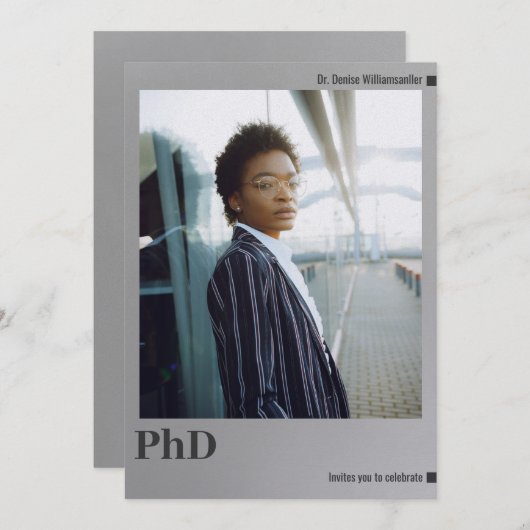 写真シルバー博士課程卒業パーティー 招待状 (正面/裏面)