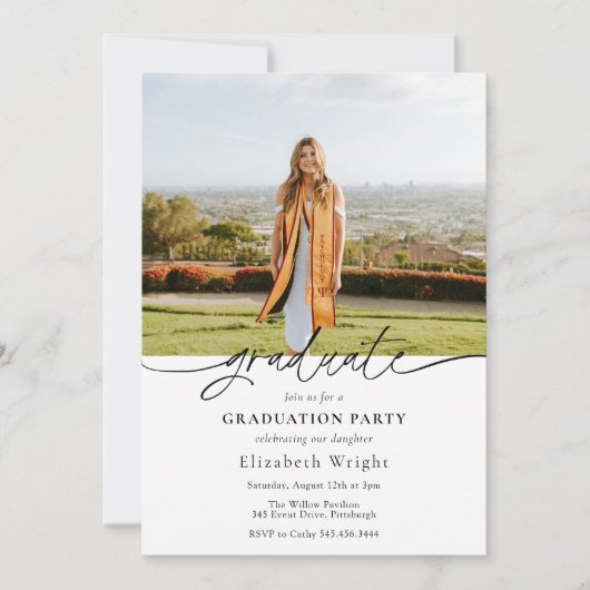 写真シンプルによる卒業発表 招待状 (正面)