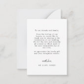 写真シンプルのエレガントな結婚式の書道台本 ノートカード (裏面)