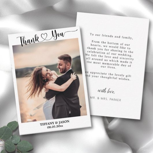 写真シンプルのエレガントな結婚式の書道台本 ノートカード