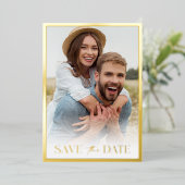 写真シンプルの保存日付 箔招待状 (立ち正面)