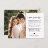 写真シンプルの愛と感謝していハートの結婚 サンキューカード (正面/裏面)