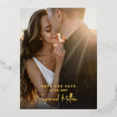 写真シンプルの日付を保存 箔招待状ポストカード (正面)