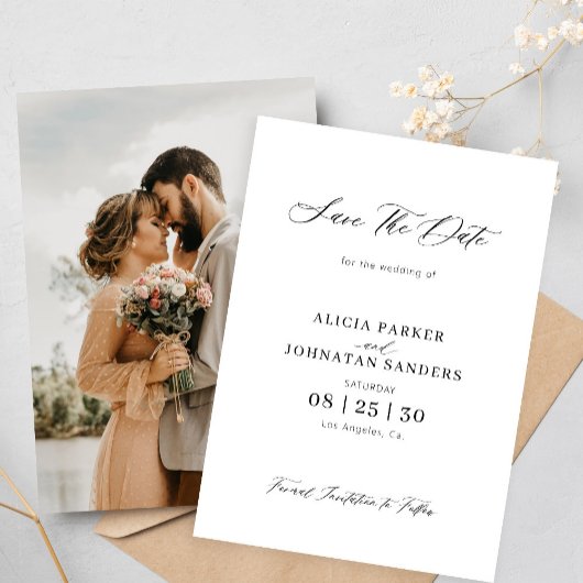 写真シンプルエレガントの白黒結婚の セーブザデート