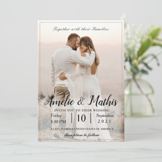 写真シンプルエレガント付き結婚式招待状 招待状 (スタンド正面)