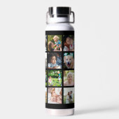 写真シンプルコラージュモノグラムのキープサブラック ウォーターボトル (背面)