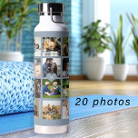 写真シンプルコラージュモノグラムのキープザブルー ウォーターボトル<br><div class="desc">20家族、子供、ペット、または友達の写真を追加し最高のて、あなたの個人的または家族のモノグラム名のイニシャルを明るい青のハートの中にあなたの独自のトレンディーコラージュのグリッド埃の青と白のウォーターボトルを作成する。           簡単あなたの四角い画像と文字カスタムでパーソナライズする。誕生日、記念日、クリスマス、母の日、父の日、またはその他の大事な行事で家族のメンバー、友人、または同僚のための素敵な思いやりある記念の贈り物である。           背景、ハート、文字の色は変更できる点に注意すること。このオプションを選択したカスタマイズ後でデザイン。</div>