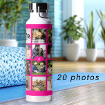 写真シンプルコラージュ記念モノグラムのピンク ウォーターボトル<br><div class="desc">20家族、子供、ペット、または友達の写真を追加し最高のて、あなたの個人的または家族のモノグラム名のイニシャルをピンクのハートの中に持つ独自のトレンディーコラージグリッド熱ピンクと白いウォーターボトルとホットピンク。           簡単あなたの四角い画像と文字カスタムでパーソナライズする。誕生日、記念日、クリスマス、母の日、父の日、またはその他の大事な行事で家族のメンバー、友人、または同僚のための素敵な思いやりある記念の贈り物である。           背景、ハート、文字の色は変更できる点に注意すること。このオプションを選択したカスタマイズ後でデザイン。</div>