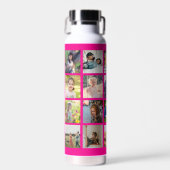 写真シンプルコラージュ記念モノグラムのピンク ウォーターボトル (正面)