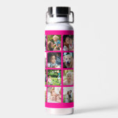 写真シンプルコラージュ記念モノグラムのピンク ウォーターボトル (背面)