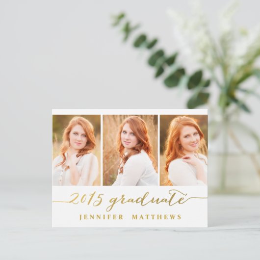 写真シンプルコラージュ | 卒業パーティー招待状 インビテーションポストカード (スタンド正面)