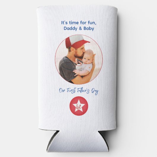 写真シンプルタイポグラフィモダンファースト・ファーザー・デー スリム缶クーラー (正面)