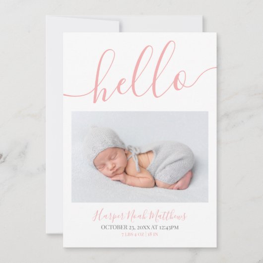 写真シンプルベビーガール誕生発表 案内状 (正面)