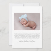 写真シンプルベビーガール誕生発表 案内状 (裏面)