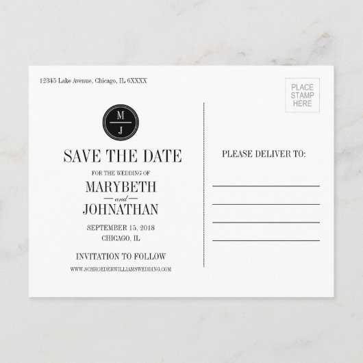 写真シンプルポストカエレガントーの日付を保存する 案内ポストカード (裏面)