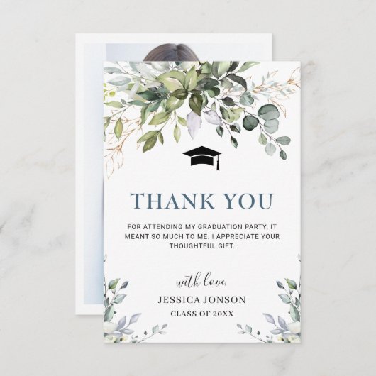 写真シンプルユエレガントーカリ葉卒業 サンキューカード (正面/裏面)