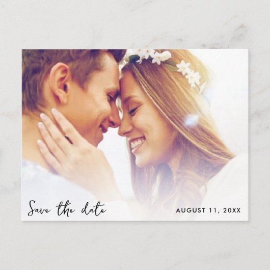 写真シンプル予算の結婚式の日付の保存 案内ポストカード (正面)